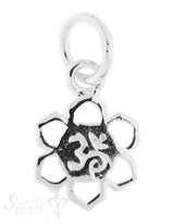 Silberanhänger  Lotusblume 6- blättrig mit Om- Zeichen in der Mitte mit Öse 10 mm 1 Pack = 2 Stk.