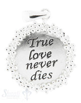 Silberanhänger Plaquette mit Schrift true love nev er...Rand getupft 20 mm
