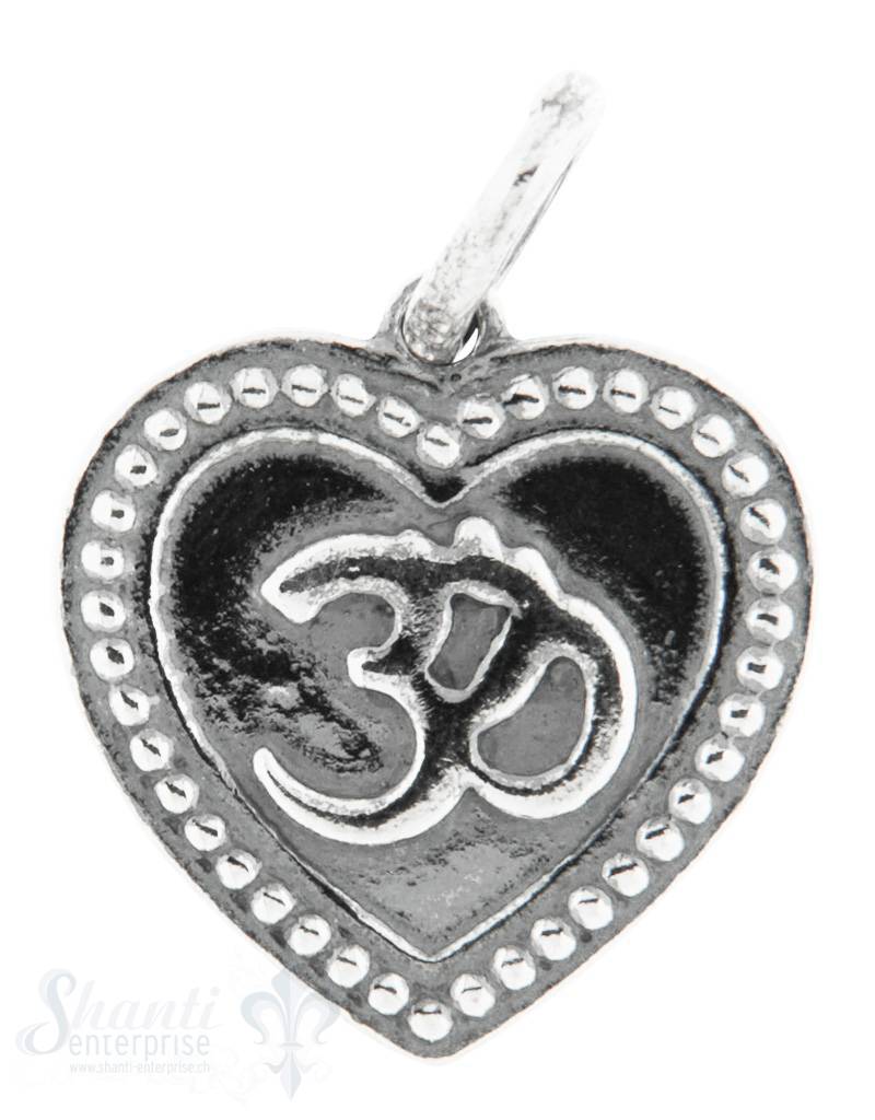 Silberanhänger Symbol om auf Herz geschwärzt 16x15 mm mit Öse lose - Shanti Enterprise AG