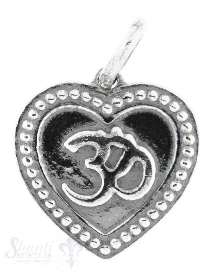 Silberanhänger Symbol om auf Herz geschwärzt 16x15 mm mit Öse lose - Shanti Enterprise AG
