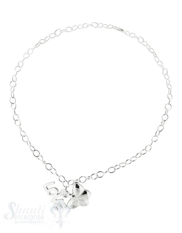 Silberarmkette: Anker fein mit Charms:Love u. Schmetterling, Grössenverstellbar 19 cm - Shanti Enterprise AG
