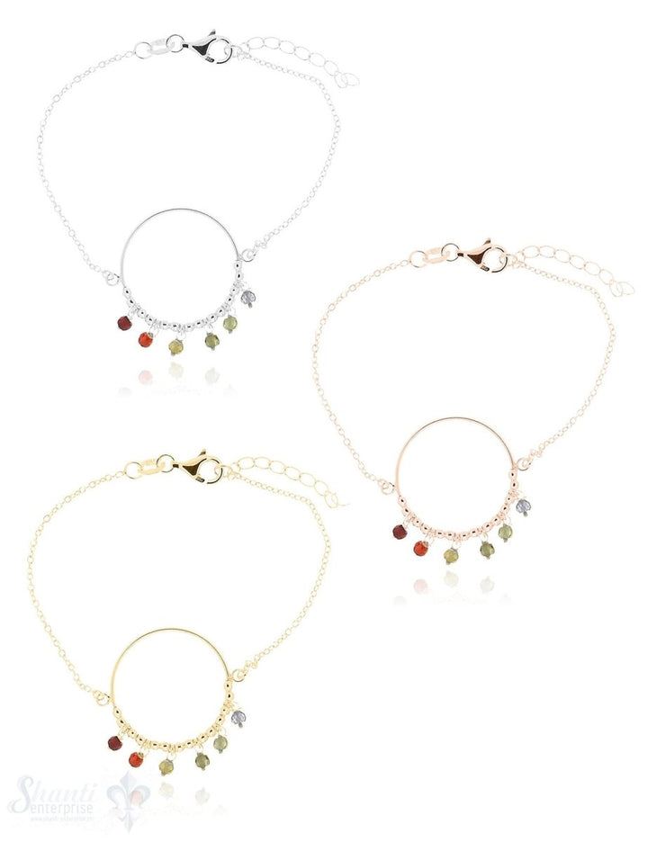 Silberarmkette Anker mit 17-20 cm Zirkon Anhänger multicolor in Silberkreis Karabiner Grössen verstellbar - Shanti Enterprise AG