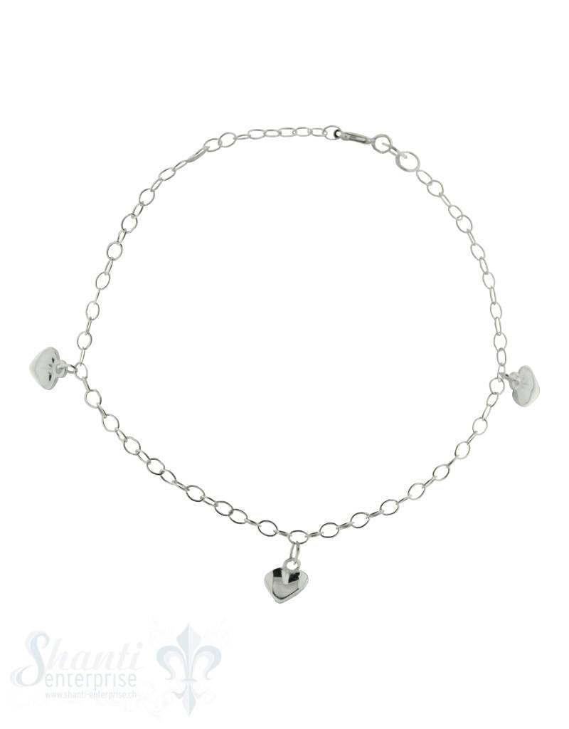 Silberarmkette Anker mit 3 Herzen Federringschloss 16,5-18 cm verstellbar - Shanti Enterprise AG