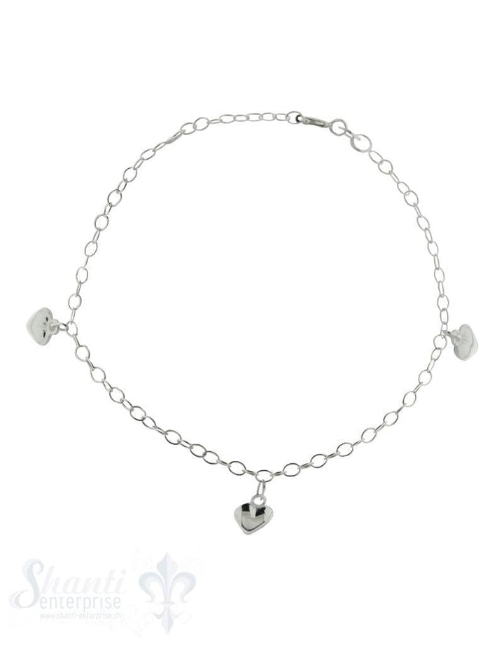 Silberarmkette Anker mit 3 Herzen Federringschloss 16,5-18 cm verstellbar - Shanti Enterprise AG