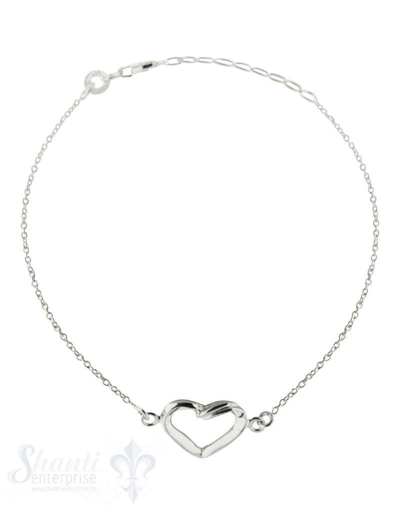 Silberarmkette: Anker mit Herz oben gewellt Länge: 17 / 19 cm verstellbar - Shanti Enterprise AG