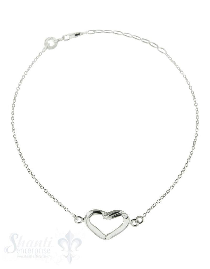 Silberarmkette: Anker mit Herz oben gewellt Länge: 17 / 19 cm verstellbar - Shanti Enterprise AG