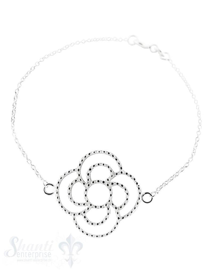 Silberarmkette: Ankerkette mit Blume gross gepunkt Grössenverstellbar 16/18 cm - Shanti Enterprise AG