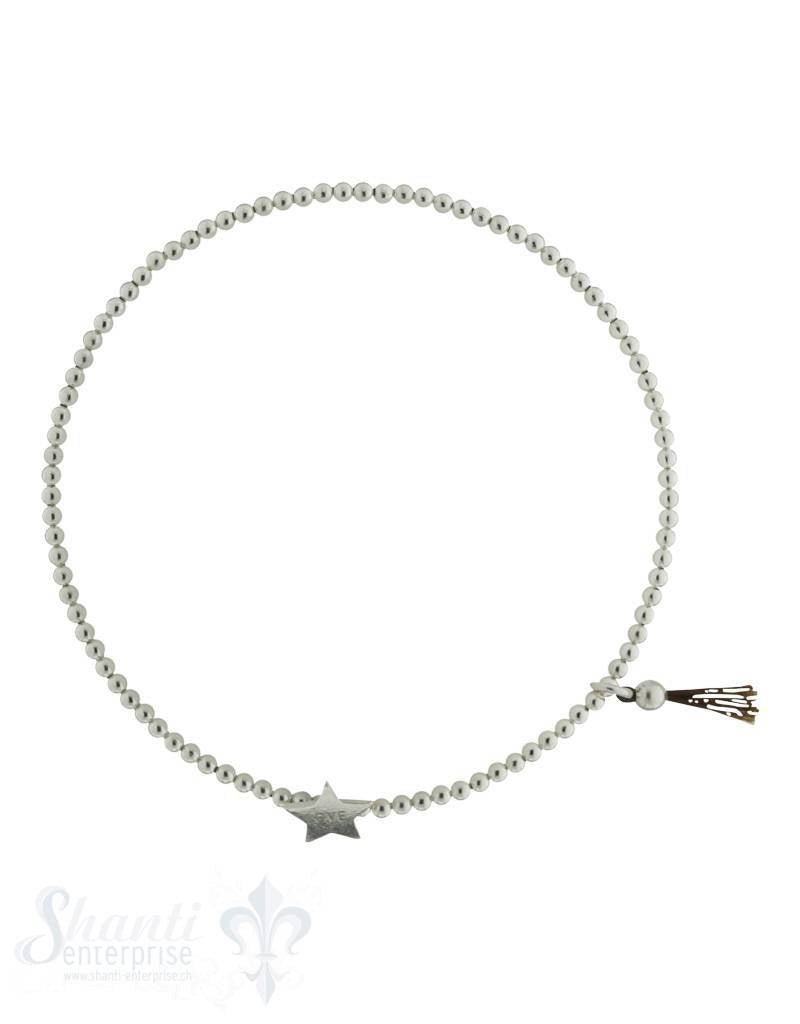 Silberarmkette: Kugeli 2 mm mit Stern und feinem Zöttel, 18 cm und Gummizug - Shanti Enterprise AG
