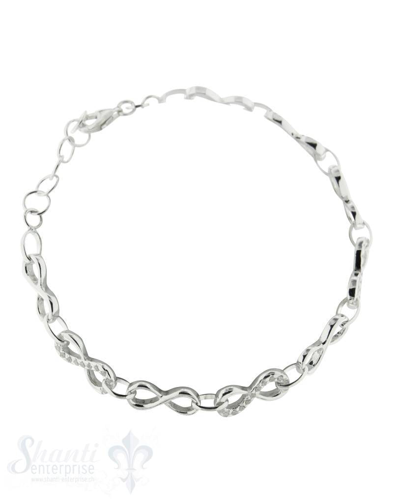 Silberarmkette liegende Achten mit Swarovski Federringschloss 17/19 cm verstellbar - Shanti Enterprise AG
