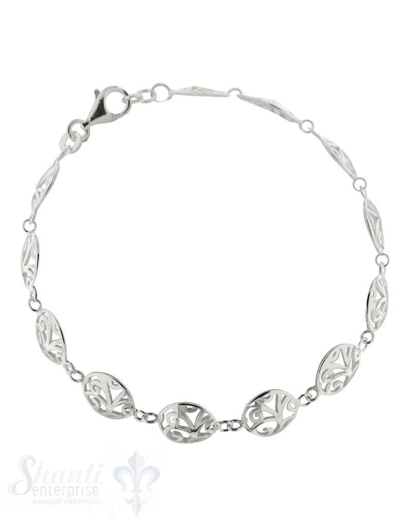 Silberarmkette: mit 12 Fantasieamulette D: 9,7 mm Länge: 18 / 19 cm verstellbar - Shanti Enterprise AG