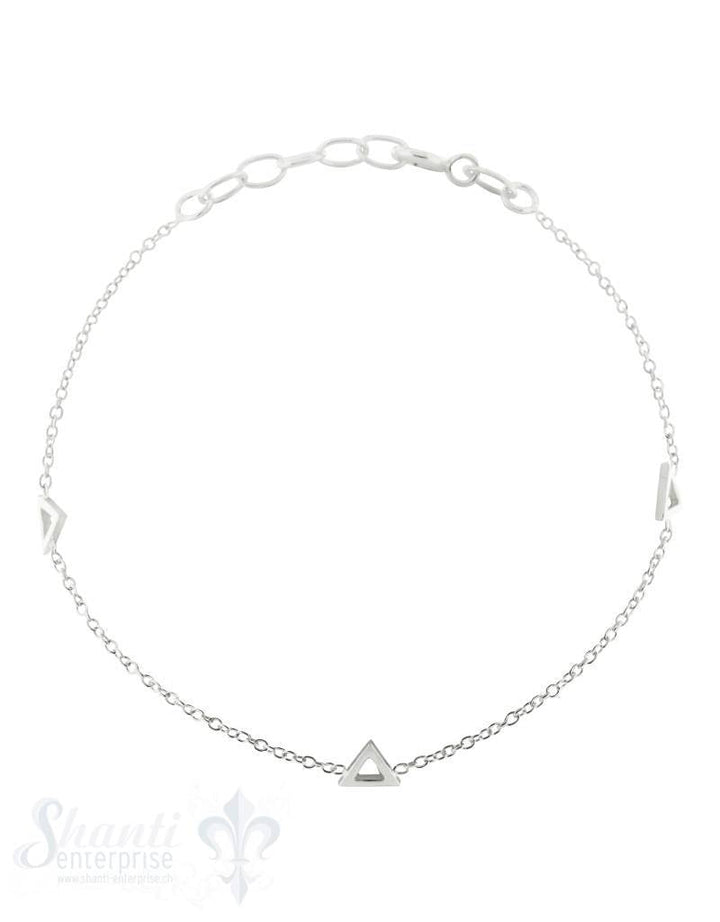 Silberarmkette mit 3 Dreiecken Karabiner, Länge 17/19 cm verstellbar - Shanti Enterprise AG