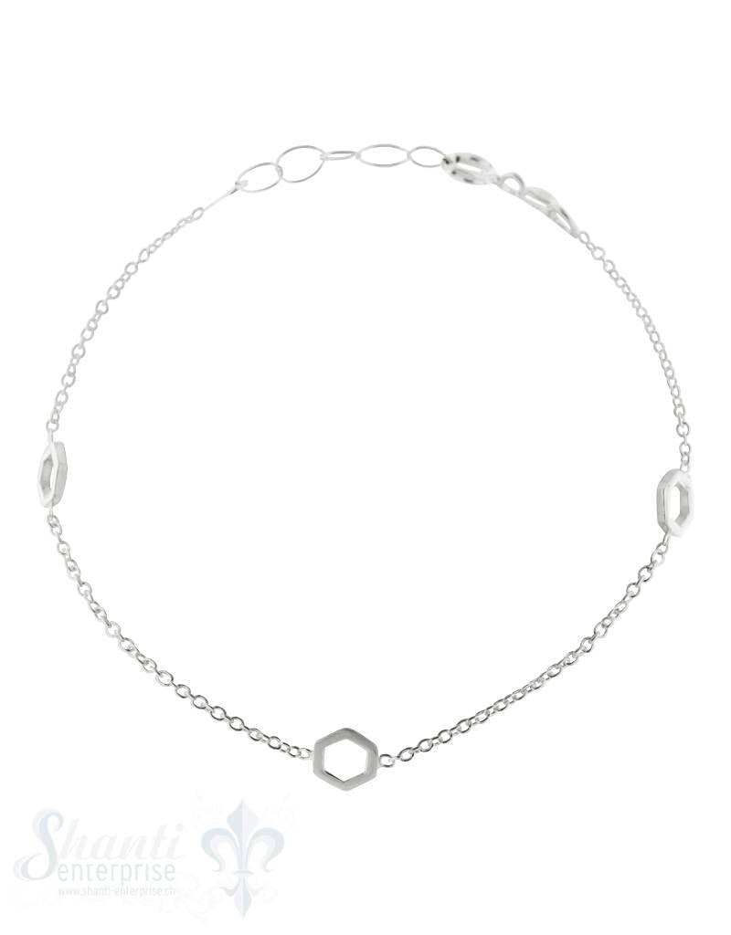 Silberarmkette mit 3 Sechsecken Karabiner, Länge 17/19 cm verstellbar - Shanti Enterprise AG