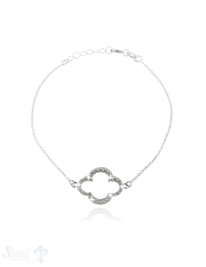 Silberarmkette mit Blume mit Zirkonia Karabiner, Länge 17/19 cm verstellbar - Shanti Enterprise AG