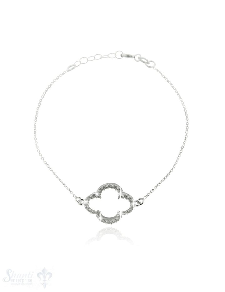 Silberarmkette mit Blume mit Zirkonia Karabiner, Länge 17/19 cm verstellbar - Shanti Enterprise AG