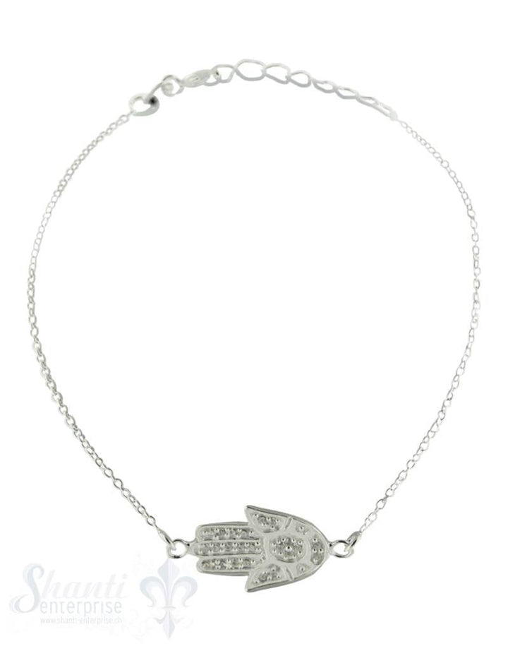 Silberarmkette: mit Fatimahand 17 mm Länge: 19 /17 cm längenverstellbar, Karabiner - Shanti Enterprise AG