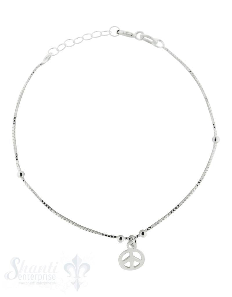 Silberarmkette mit Peace hängend Karabiner, Länge 17/19 cm verstellbar - Shanti Enterprise AG