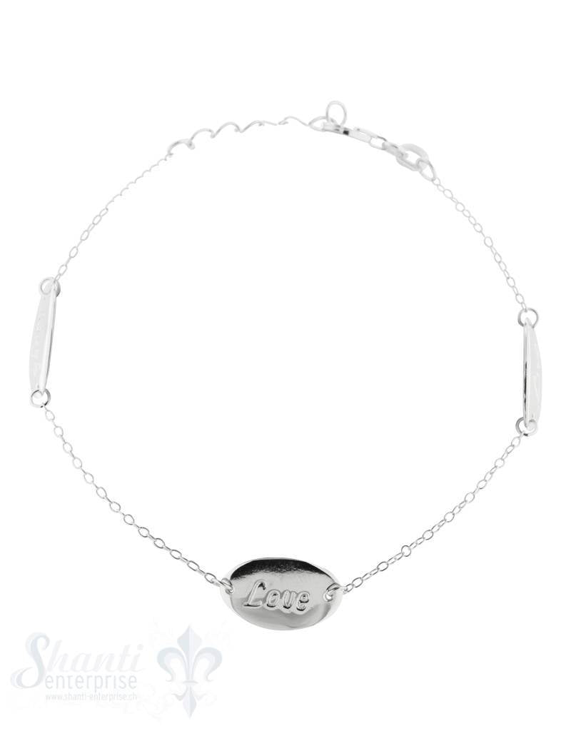 Silberarmkette mit Plättli oval, Laugh, Love, Live Karabiner, Länge 17/19 cm verstellbar - Shanti Enterprise AG