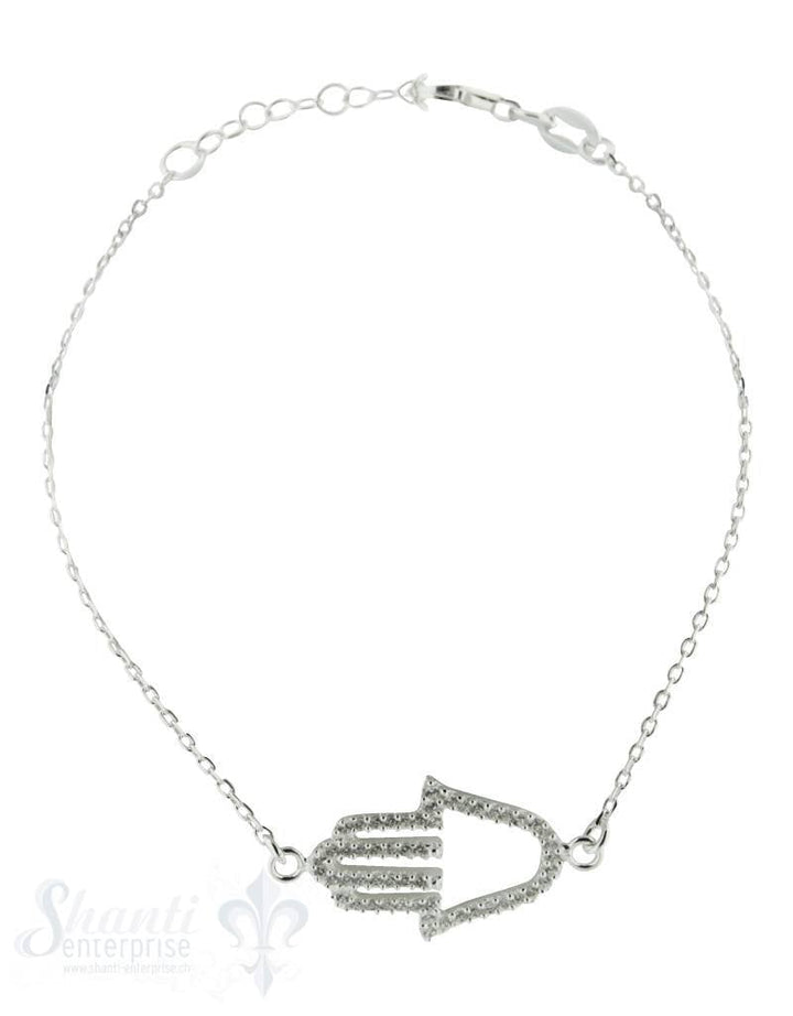 Silberarmkette mit Zirkonia-Fatimahand Karabiner 16,5-19,5 cm verstellbar - Shanti Enterprise AG