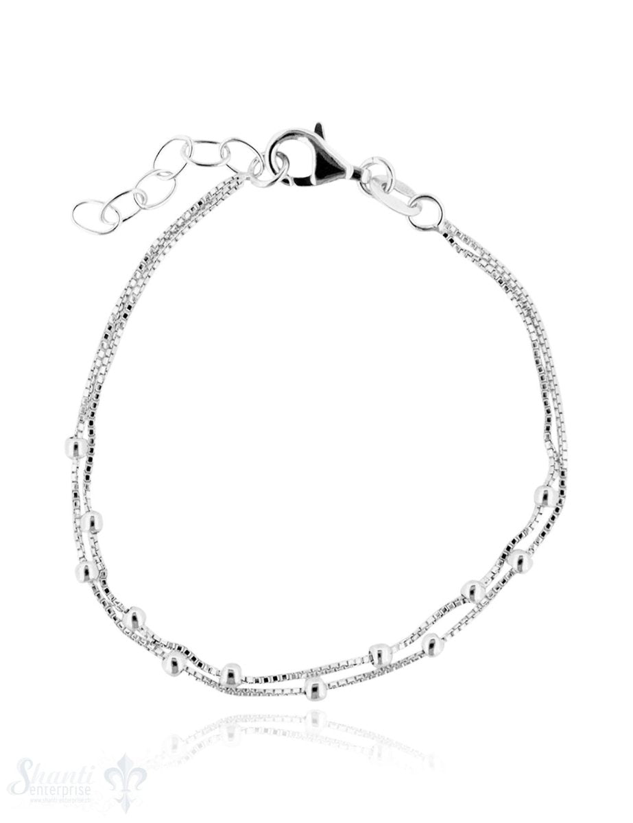Silberarmkette venez.1 mm 2-reihig 16-19 cm mit Kugeli Grössen verstellbar Karabiner - Shanti Enterprise AG