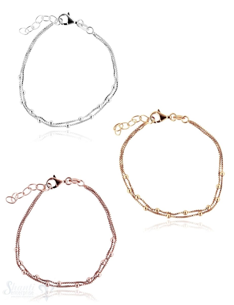 Silberarmkette venez.1 mm 2-reihig 16-19 cm mit Kugeli Grössen verstellbar Karabiner - Shanti Enterprise AG