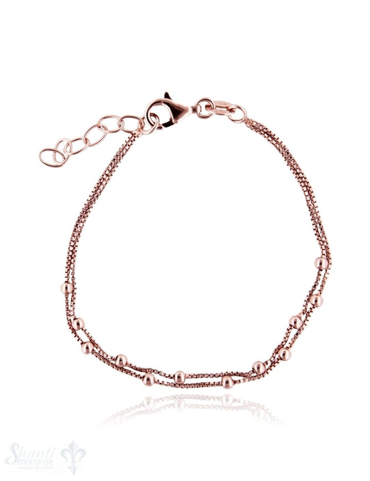 Silberarmkette venez.1 mm 2-reihig 16-19 cm mit Kugeli Grössen verstellbar Karabiner - Shanti Enterprise AG