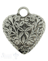 Silberherz bauchig antik mit Blumen 44x38mm Dicke: 21mm mit Öse