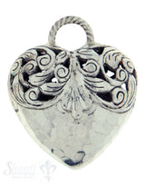 Silberherz bauchig durchbrochen 37x32mm Dicke: 18mm geschwärzt mit Öse gedreht