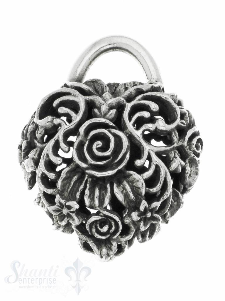 Silberherz mit Rosenmuster durchbrochen ca. 28 x 34,5 mm - Shanti Enterprise AG