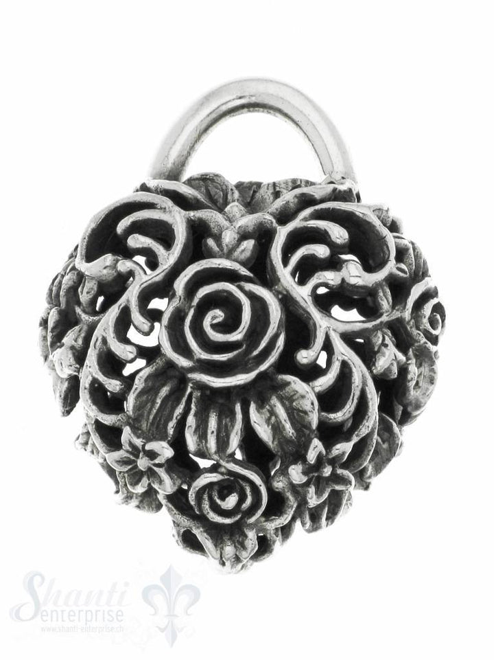 Silberherz mit Rosenmuster durchbrochen ca. 28 x 34,5 mm - Shanti Enterprise AG