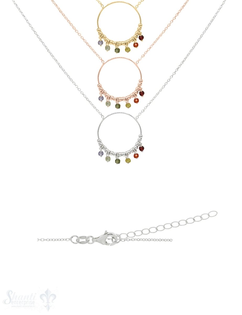 Silberkette Anker mit 45 cm Zirkon Anhänger multi- multicolor in kreis mit Karabiner - Shanti Enterprise AG