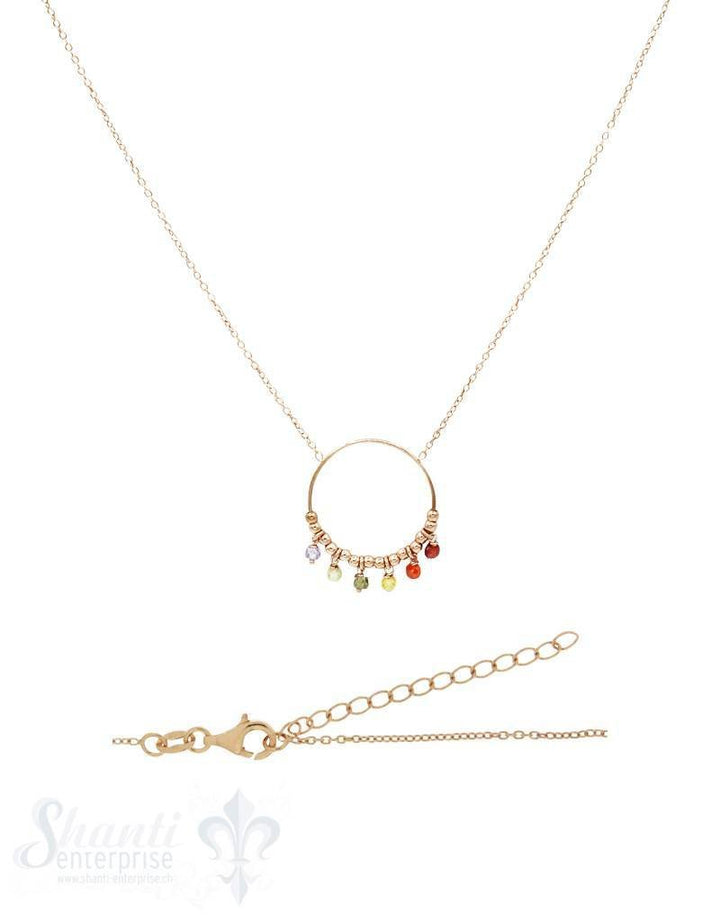 Silberkette Anker mit 45 cm Zirkon Anhänger multi- multicolor in kreis mit Karabiner - Shanti Enterprise AG