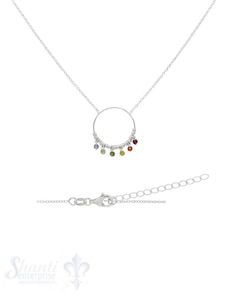 Silberkette Anker mit 45 cm Zirkon Anhänger multi- multicolor in kreis mit Karabiner - Shanti Enterprise AG