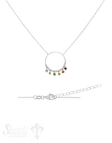 Silberkette Anker mit 45 cm Zirkon Anhänger multi- multicolor in kreis mit Karabiner