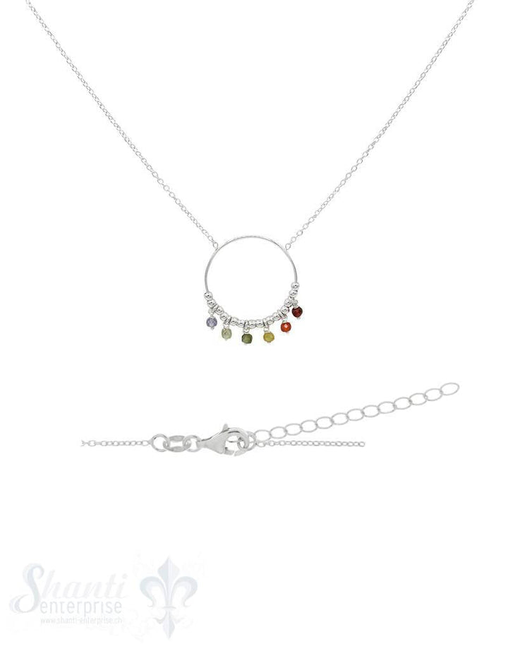 Silberkette Anker mit 45 cm Zirkon Anhänger multi- multicolor in kreis mit Karabiner - Shanti Enterprise AG