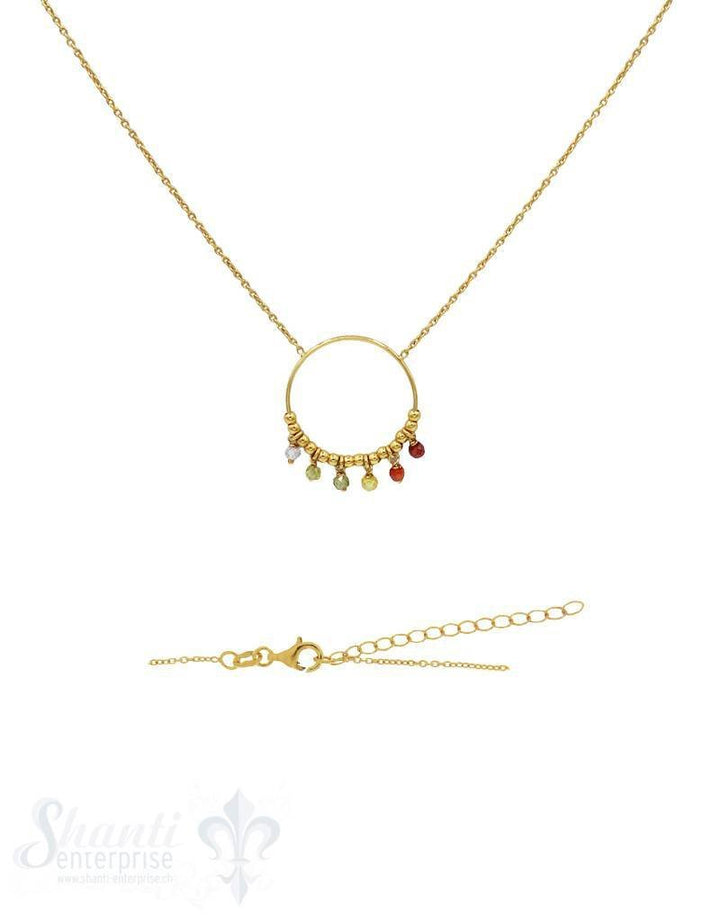 Silberkette Anker mit 45 cm Zirkon Anhänger multi- multicolor in kreis mit Karabiner - Shanti Enterprise AG