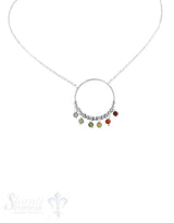 Silberkette Anker mit 80-85 cm Zirkon Anhänger multicolor in Silberkreis Karabiner Grössen verstellbar