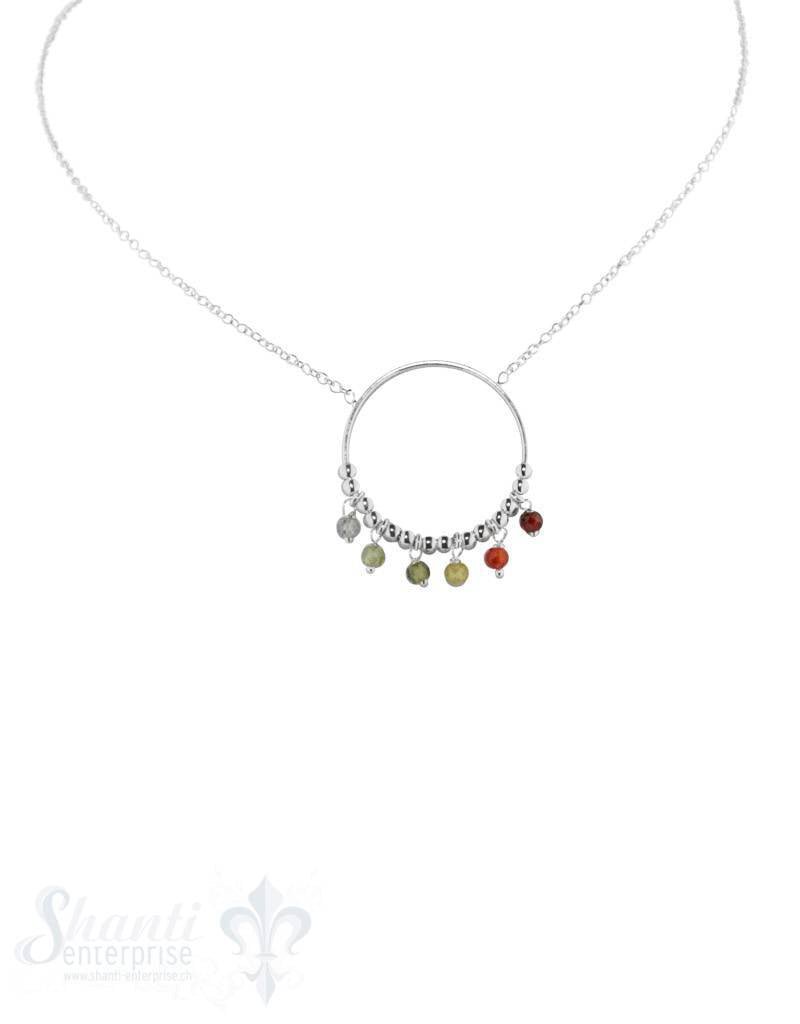 Silberkette Anker mit 80-85 cm Zirkon Anhänger multicolor in Silberkreis Karabiner Grössen verstellbar - Shanti Enterprise AG