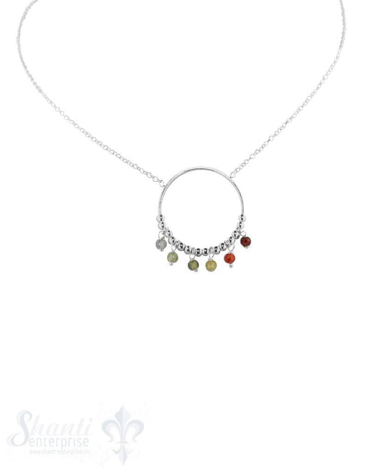 Silberkette Anker mit 80-85 cm Zirkon Anhänger multicolor in Silberkreis Karabiner Grössen verstellbar - Shanti Enterprise AG
