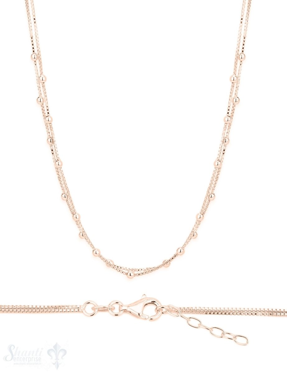 Silberkette Choker venezian 1 mm 2-reihig mit Kugeli Grössen verstellbar Karabiner - Shanti Enterprise AG