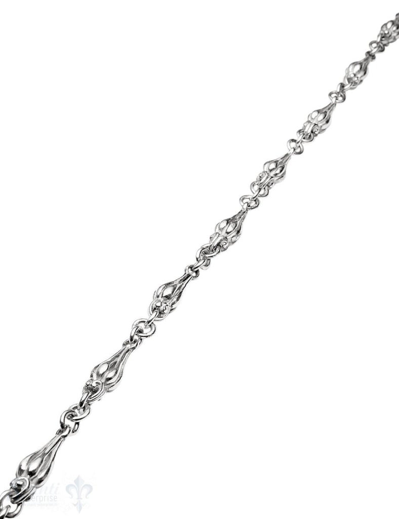 Silberkette hell Tropfen 3 Ringe abwechselnd 36x8 mm Tropfen 25x8 mm Ring 6.7 mm 1 m ca. Fr. 300.00 Abschnittlänge wird angepasst per cm - Shanti Enterprise AG