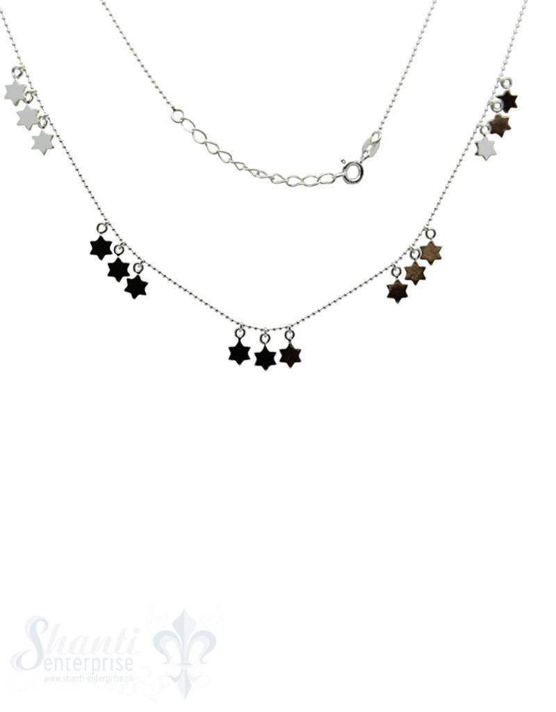 Silberkette: Kügeli + 5x3 Sterne: Karabiner 42-45cm - Shanti Enterprise AG
