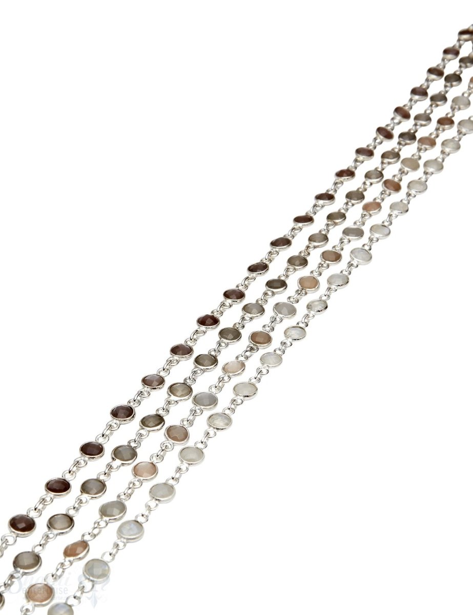 Silberkette mit facett. Steinen 6 mm rund eingefasst Abschnittlänge wird angepasst Preis / cm - Shanti Enterprise AG