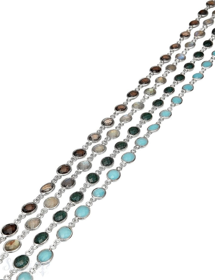 Silberkette mit Stein facett. 9x7 mm oval gefasst Abschnittlänge wird angepasst Preis per cm - Shanti Enterprise AG