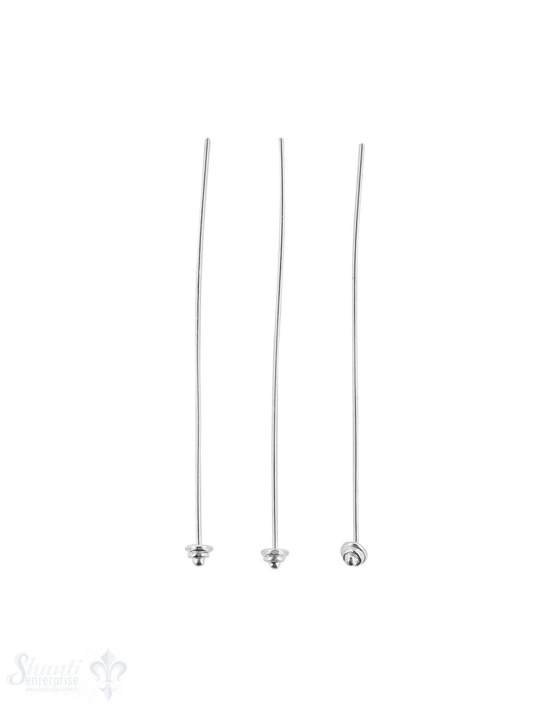 Silbernadel hell 60x0.8 mm Kappe 3 Ringe 10 Stk. / Pack ca. 5 gr. - Shanti Enterprise AG