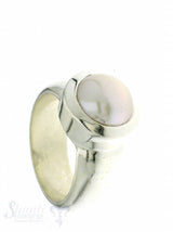 Silberring bombiert: Perle weiss 10 mm