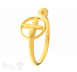 Silberring offen mit Kreuz in Kreis Gelbgold