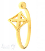 Silberring offen mit Kreuz in Rhombus Gelbgold