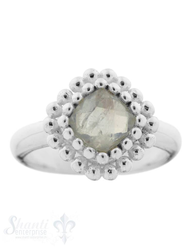 Silberring Rhombus 14x14 mm facettiert Fassung doppelreihig versetzt gepunktet Schiene 3 mm breit - Shanti Enterprise AG