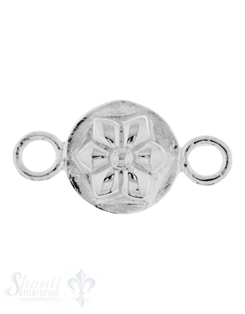 Silberteil mit Doppelösen: Amulett mit Blume 21x11mm Dicke: 4 mm poliert - Shanti Enterprise AG