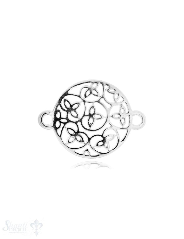 Silberteil mit Doppelösen: Amulett mit Blumenrank 27x20mm Dicke: 1.7 mm durchbrochen - Shanti Enterprise AG